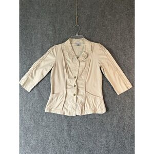 Contrast Womens Casual Jacket Blazer Beige Cottn, blend 3/4 Sleeve Snap Button M